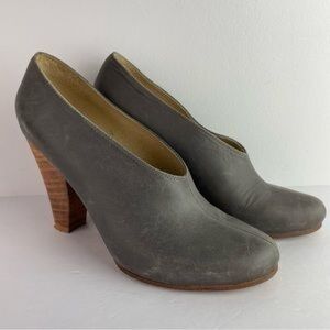 Fortress of Inca Anthropologie Lucita Gray Leather Dipped Heeled Booties Size 10